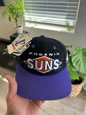 Vintage 90s Logo Athletic Phoenix Suns Black and Purple Snapback Hat